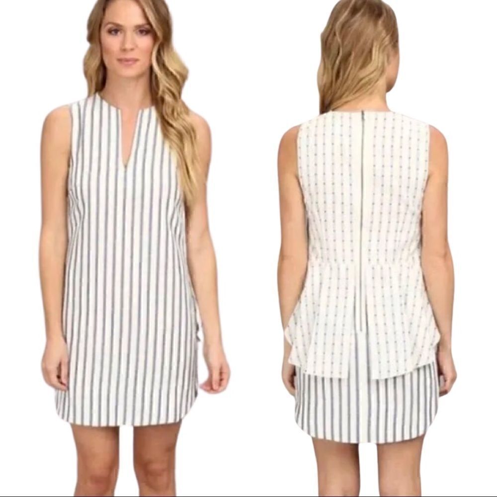 BCBGMaxAzria Blue & White Vertical Striped Sleeveless Dress w/ Exposed Zipper
